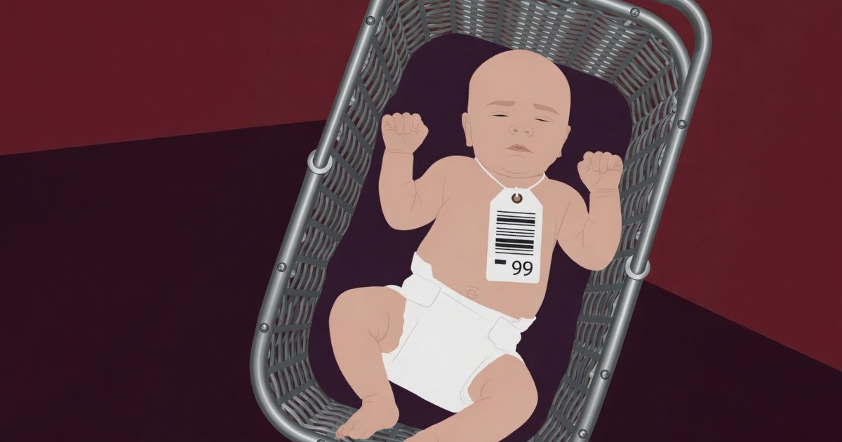 Baby mit Preisschild (KI-generiert)