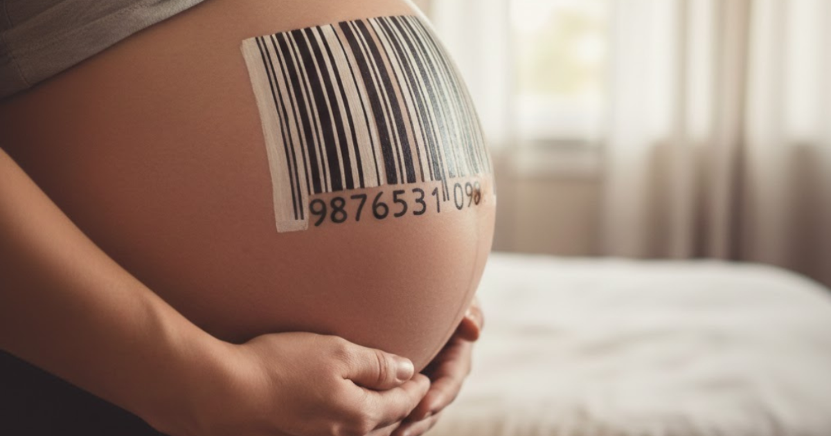 Bauch mit Barcode (KI-generiert)